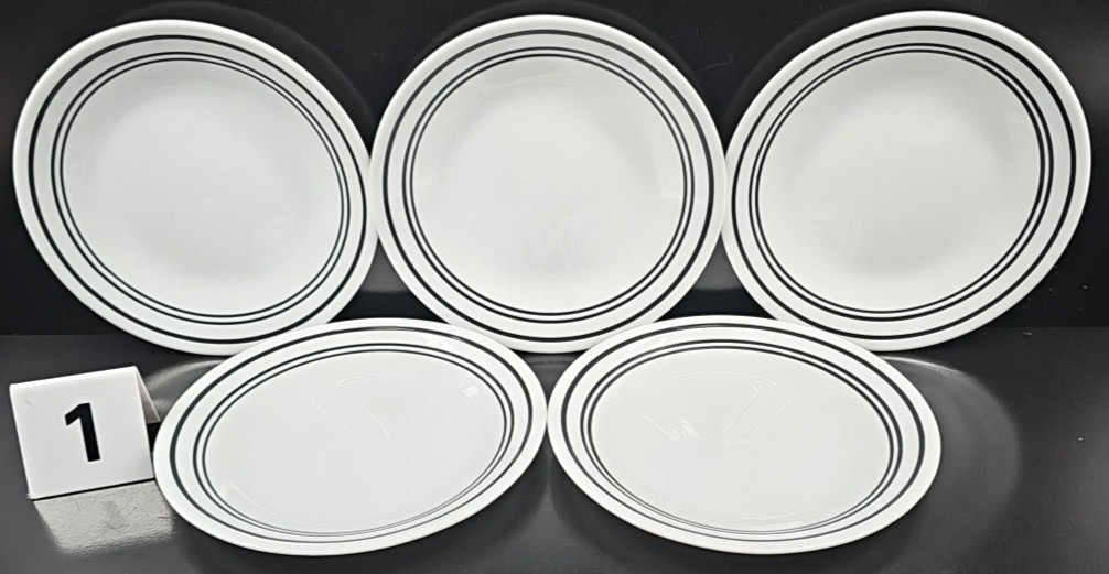 15 Corelle Classic Cafe Black Bread Plates Set Corning Livingware Rings Dish Lot
