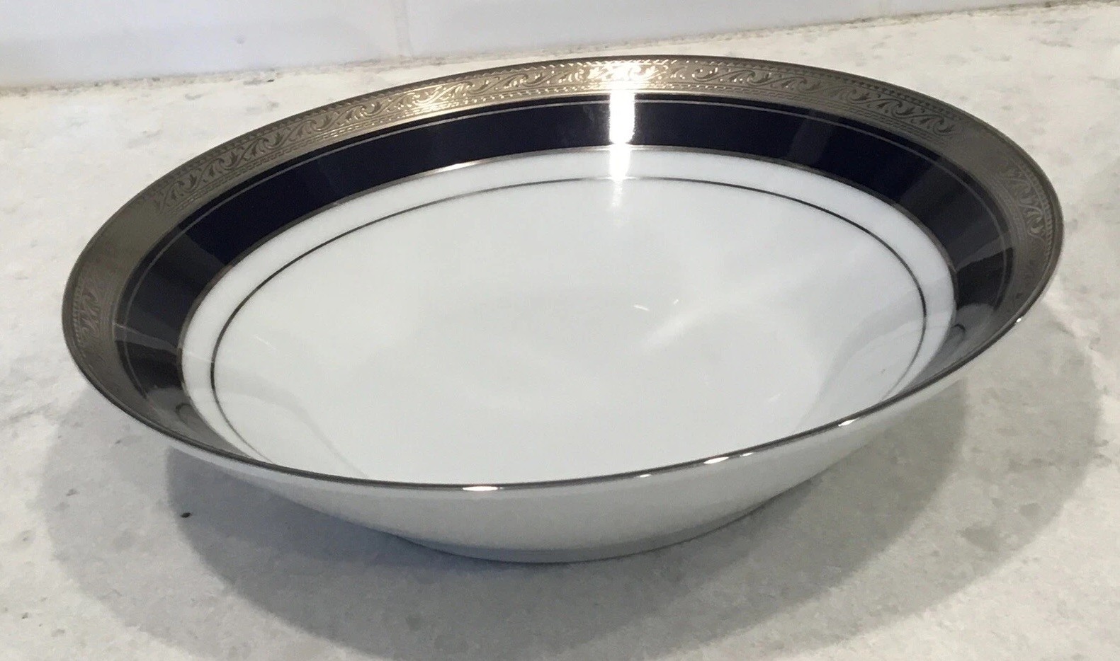 Noritake Crestwood Cobalt Platinum White Blue Porcelain Soup Bowl 7.5″