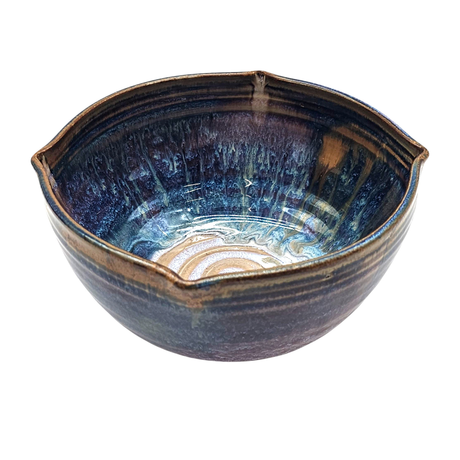VTG Studio Pottery Signed Reactive Drip Glaze Blue Purple Gold Stoneware 7
