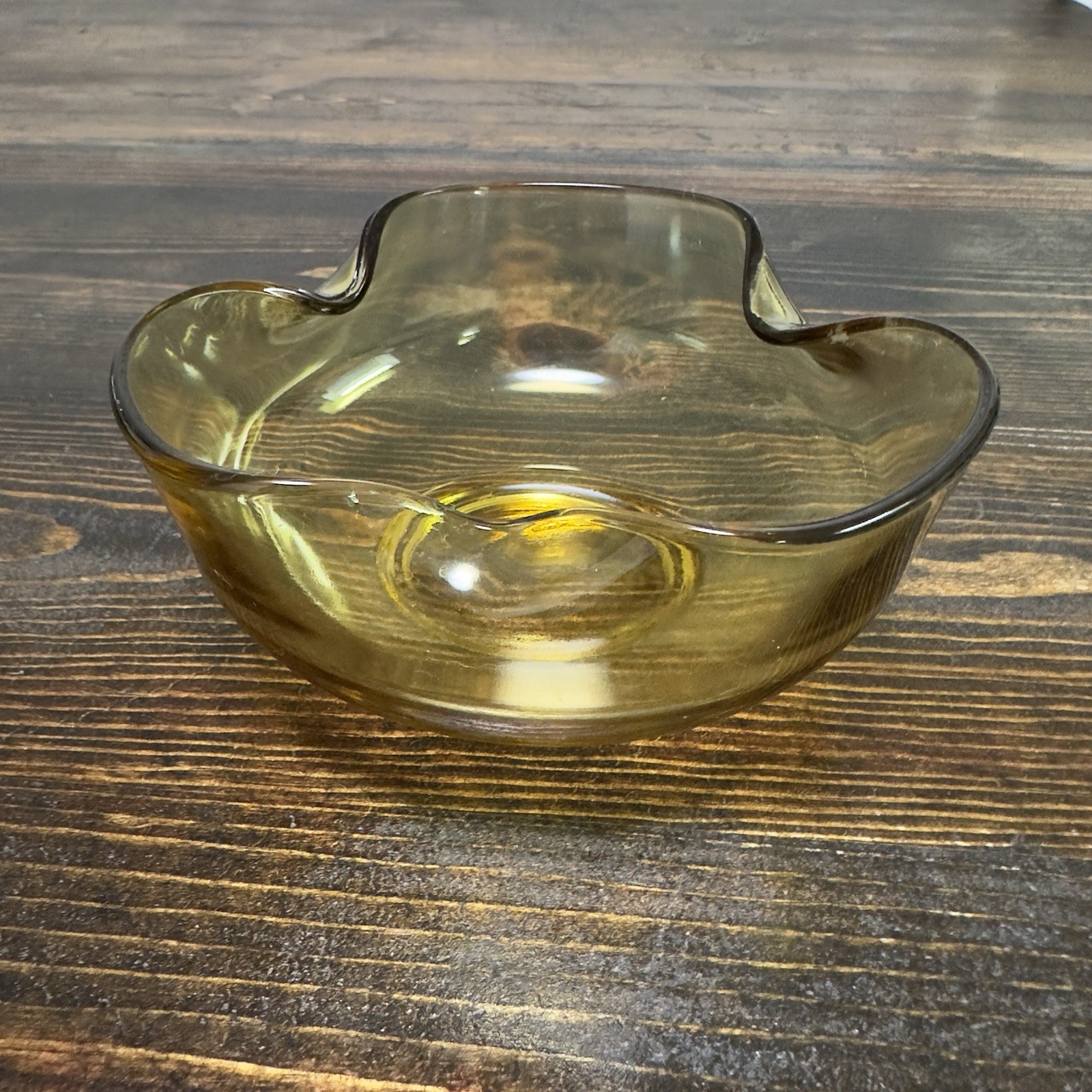 Anchor Hocking Dip Bowl Light Amber Folded Pinched Sides Candy Dish Ash Tray