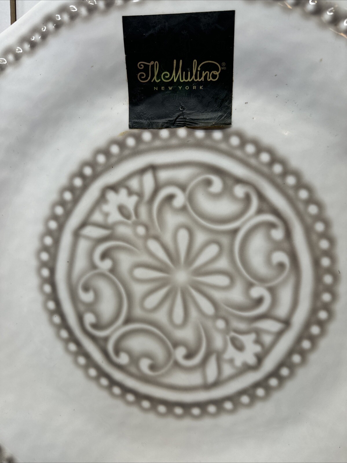 Large Round Melamine Mulino Serving Platter 12 1/2 Inches Wide.