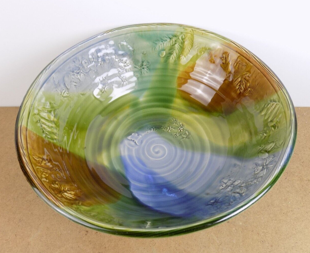 Laurey Faye Long Pottery Large Bowl North Carolina Blue & Green 12.5″ x 7″
