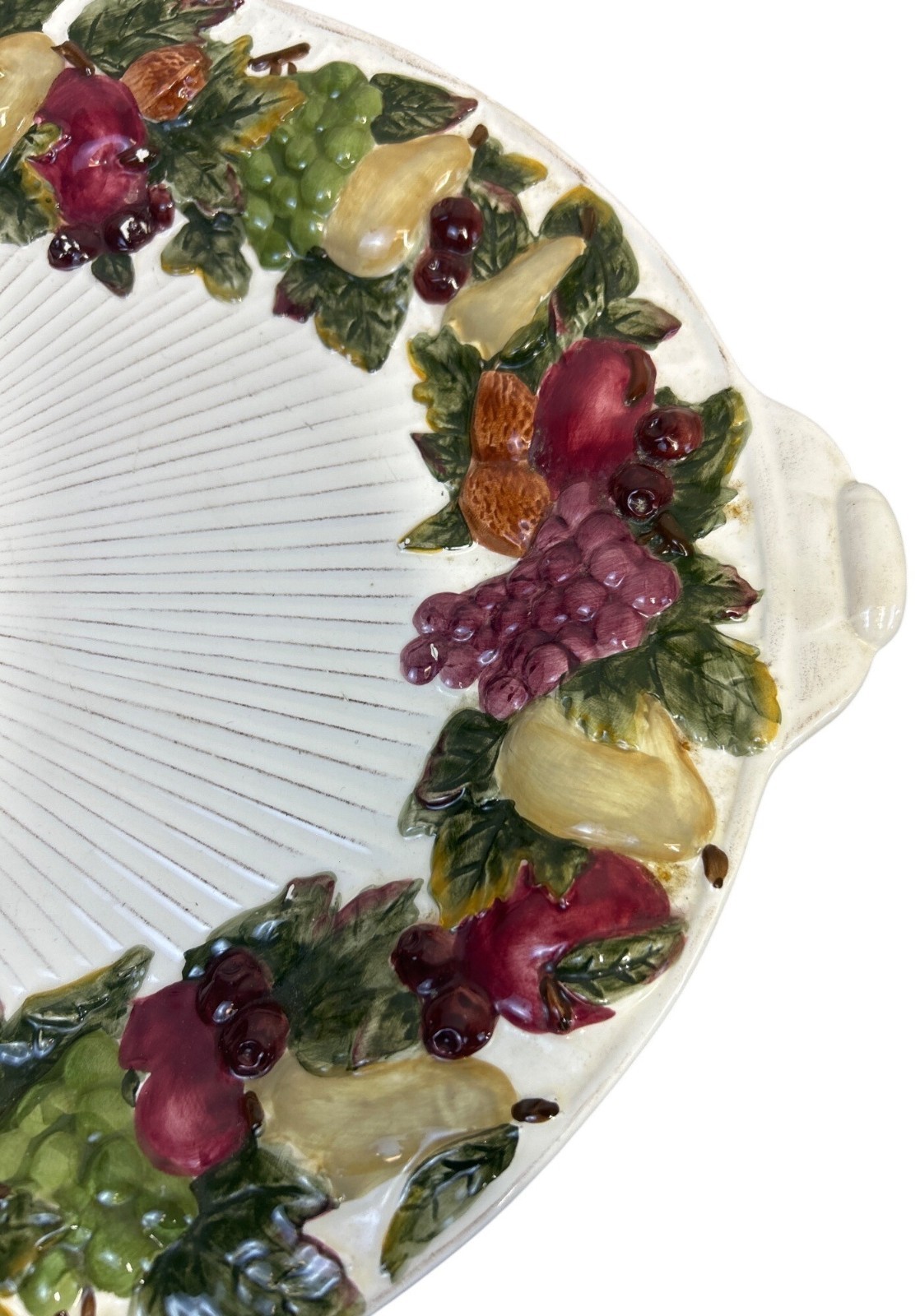 Vtg JC Penney Home Harvest Oval Serving Platter Ceramic Embossed Fruit Holiday
