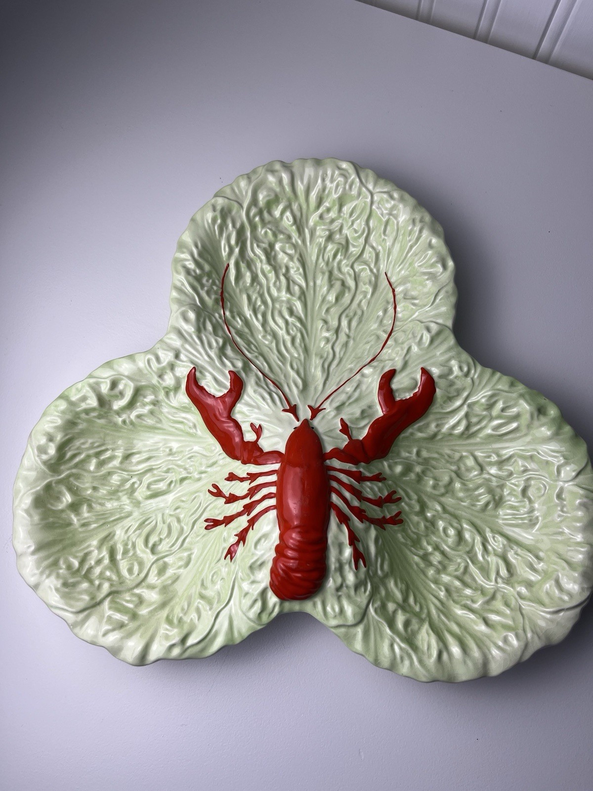 Vintage Carlton Ware Lobster Cabbage Leaf Divided Dish Platter Majolica England