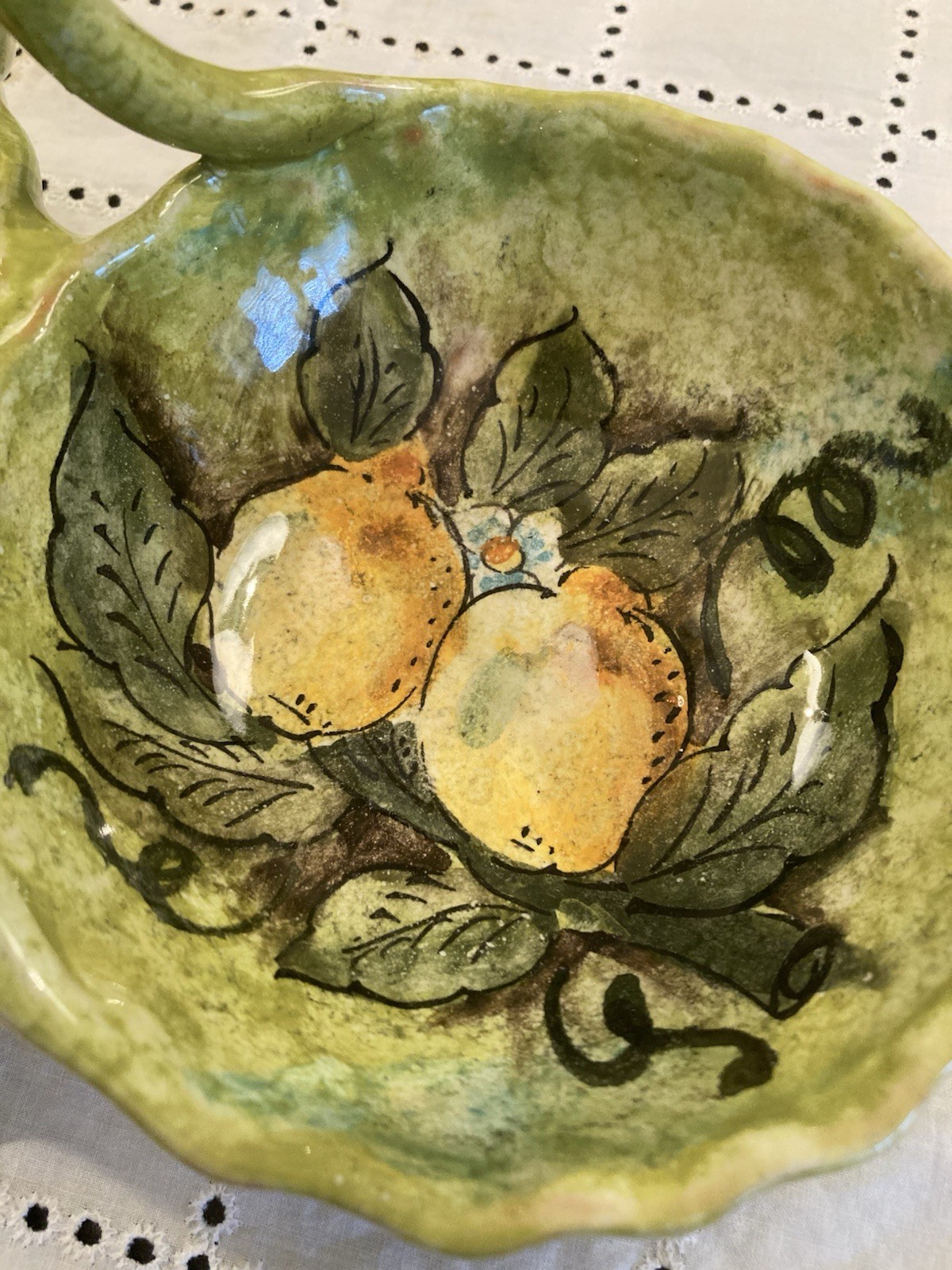 Italian Majolica Double Sided Bon Bon Serving Dish Lemons Creazioni D’arte