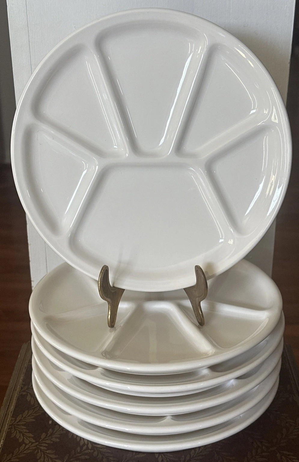 6 Williams Sonoma VARAGES White Fondue Sushi Dish Divided Plates SET France NEW