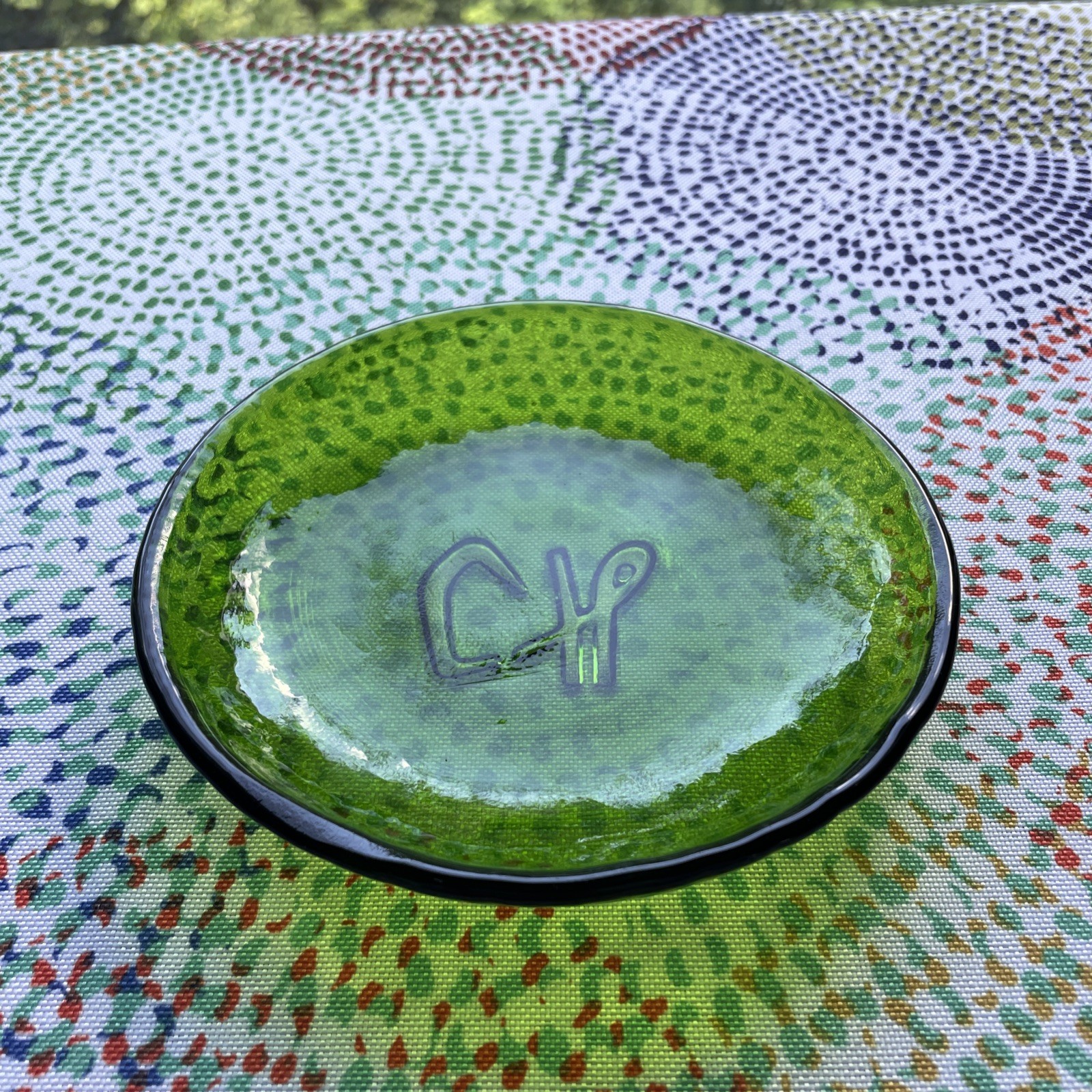 C H Dark Green Vintage Glass Plate Dish For Trinkets/Jewelry No Chips Or Cracks