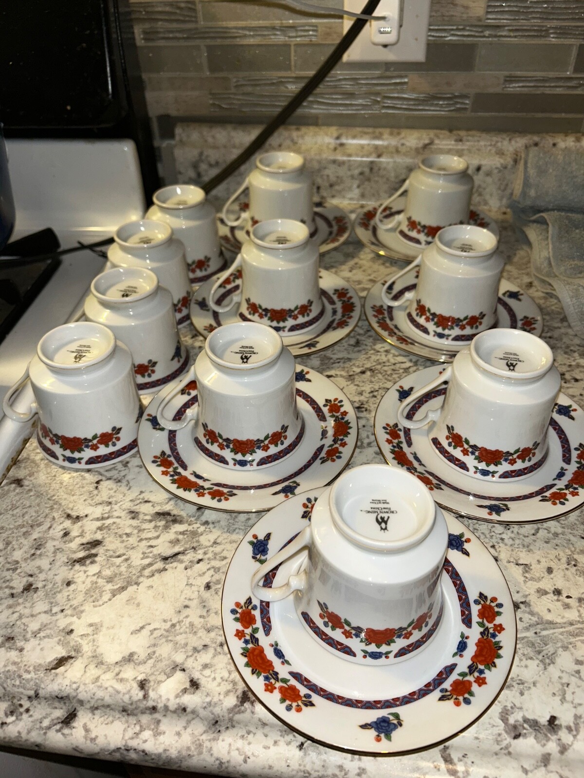 CROWN MING – 7 Pc Set – Fine Bone China Jian Shiang Tea Cup w/ Plates