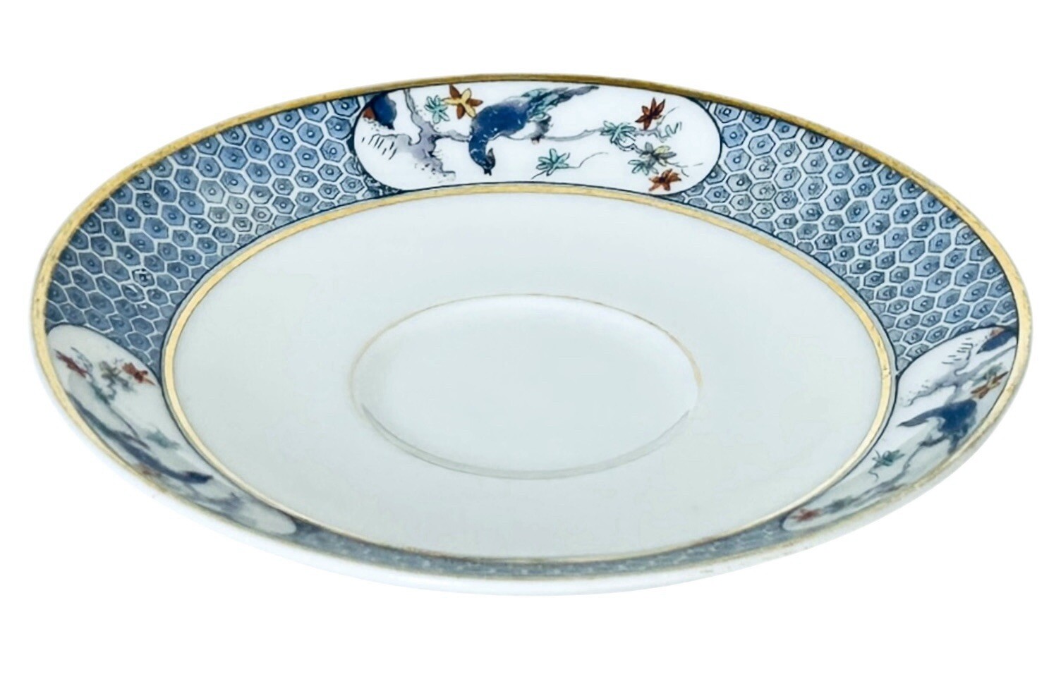 Antique Theodore Haviland MONTMERY BIRDS Peacock Blue Hexagon Saucer Limoges