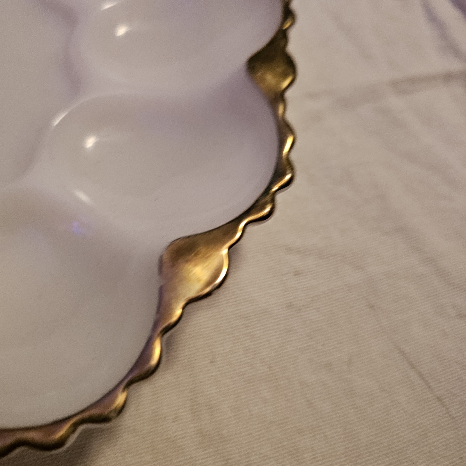 Vintage Anchor Hocking Milk Glass Deviled Egg Plate w/Gold Trim/Edging Flawed