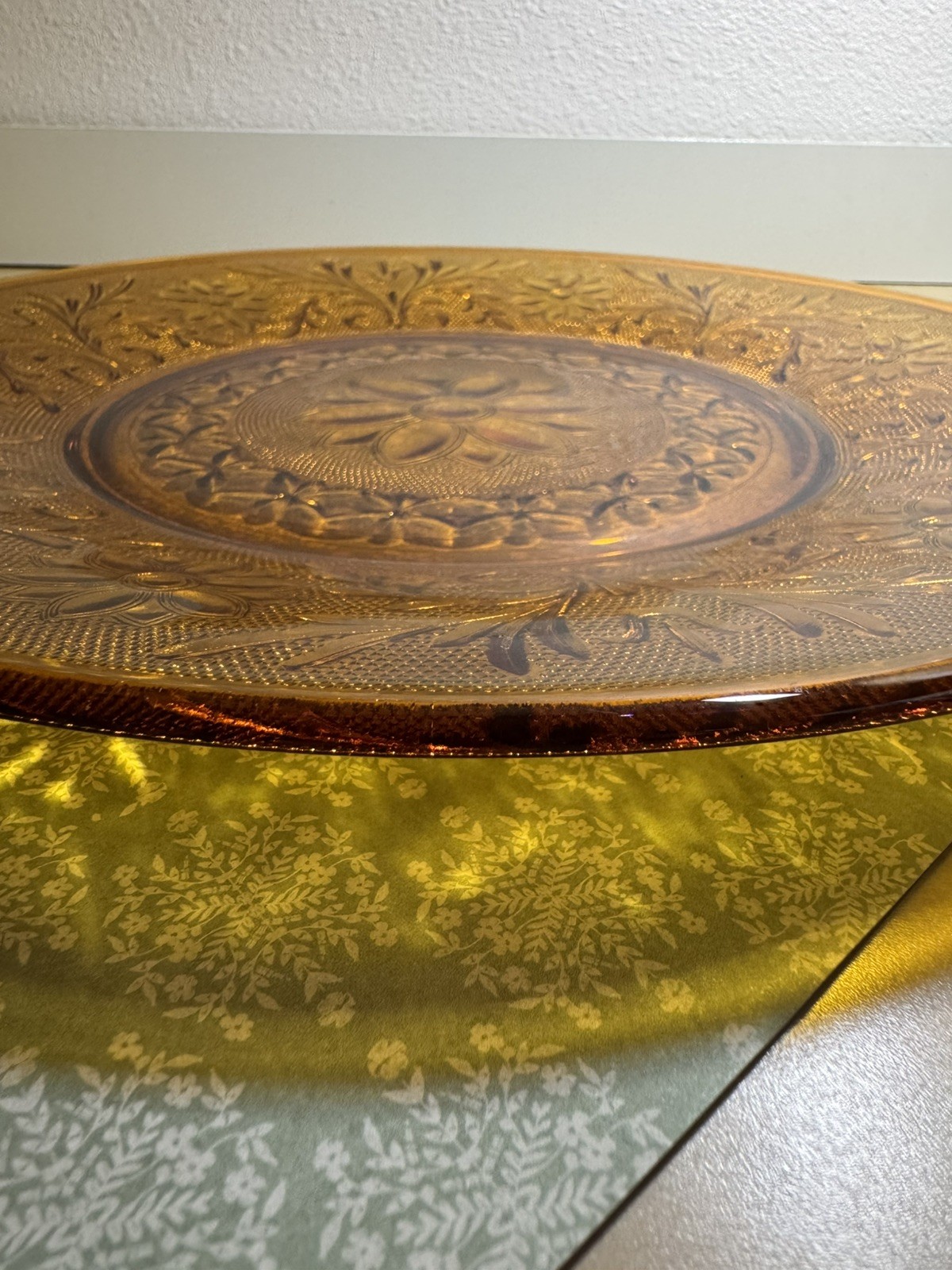 Tiara Daisy Indiana Glass Amber 12” Sandwich Platter Plate