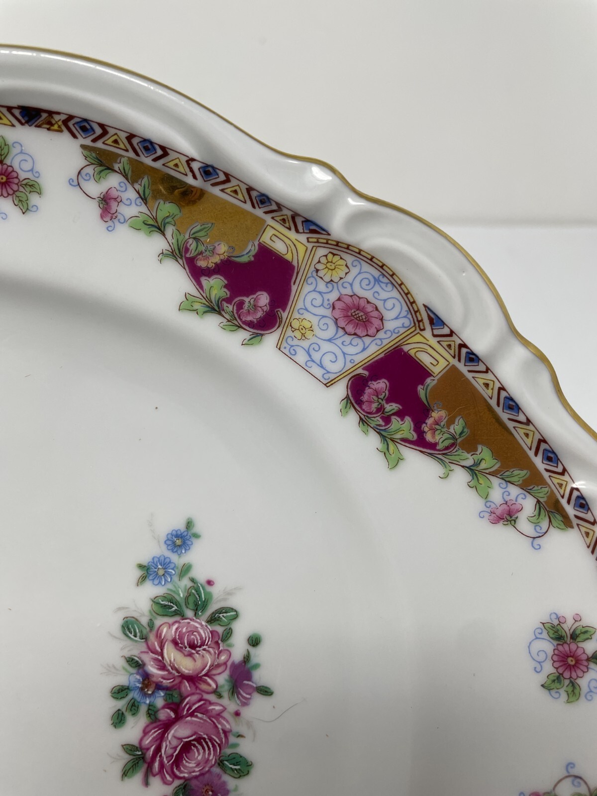 Vintage V Limoges France Decor A La Main Floral Oval Platter 13.5 Gold Trim
