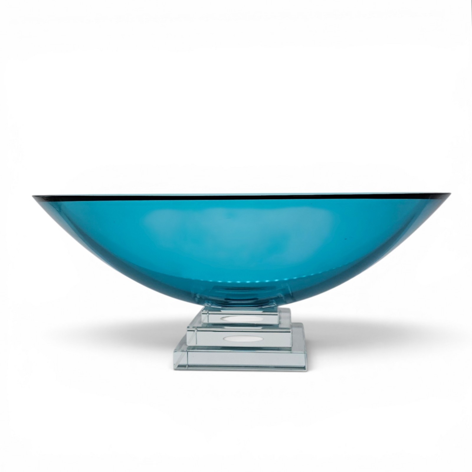 Stephen Schlanser Eclipse Bowl Signed 1992 Aqua Art Glass Centerpiece 16″ Mint