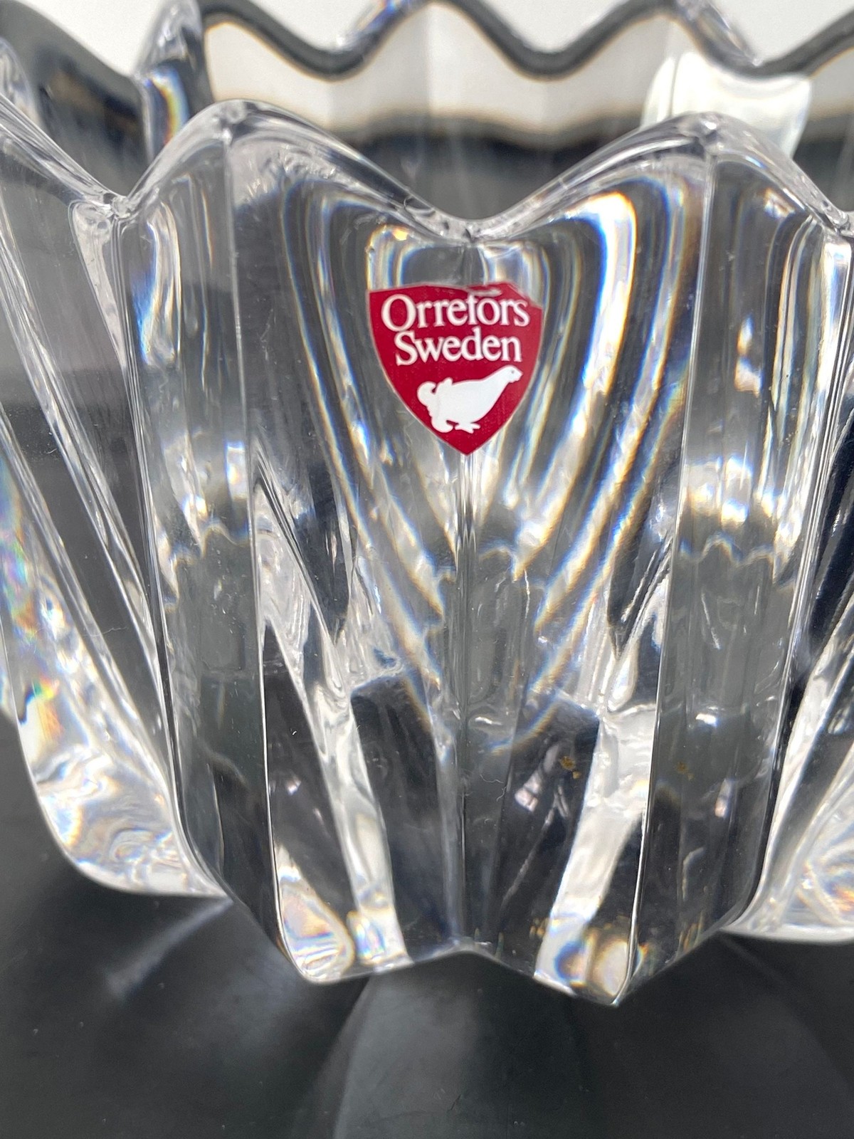 Orrefors Sweden Fleur Pattern Crystal Bowl by Jan Johansson # 4517-12 Circa 1980