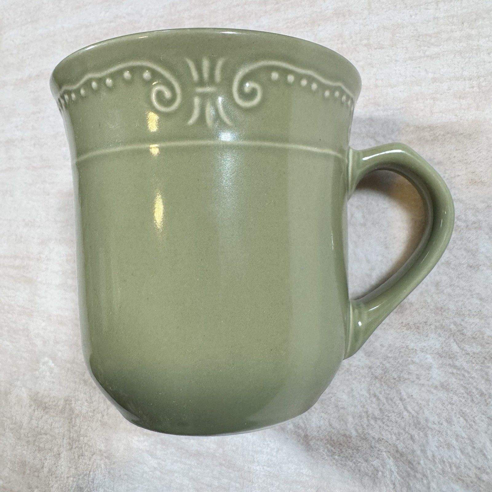 Isabella By Kennex Sage Green Stoneware Coffee Mugs Set of 6 Embossed Retired