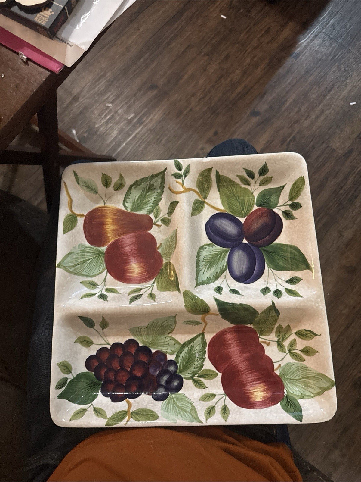 Sonoma Fruit Pattern Square Platter Divided Serving Tray Crudite Cheese Cracker