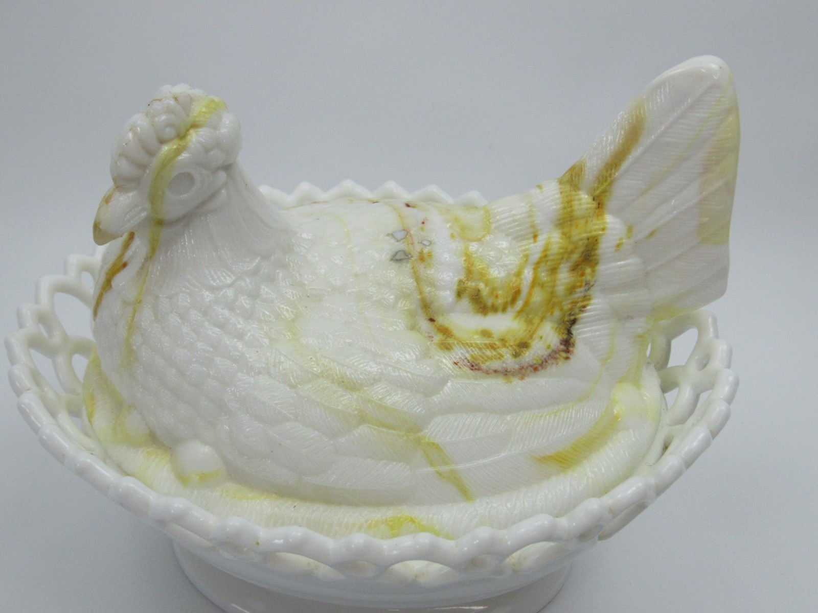 Atterbury Hen on Nest Yellow Slag Glass Covered Dish Antique 1800s