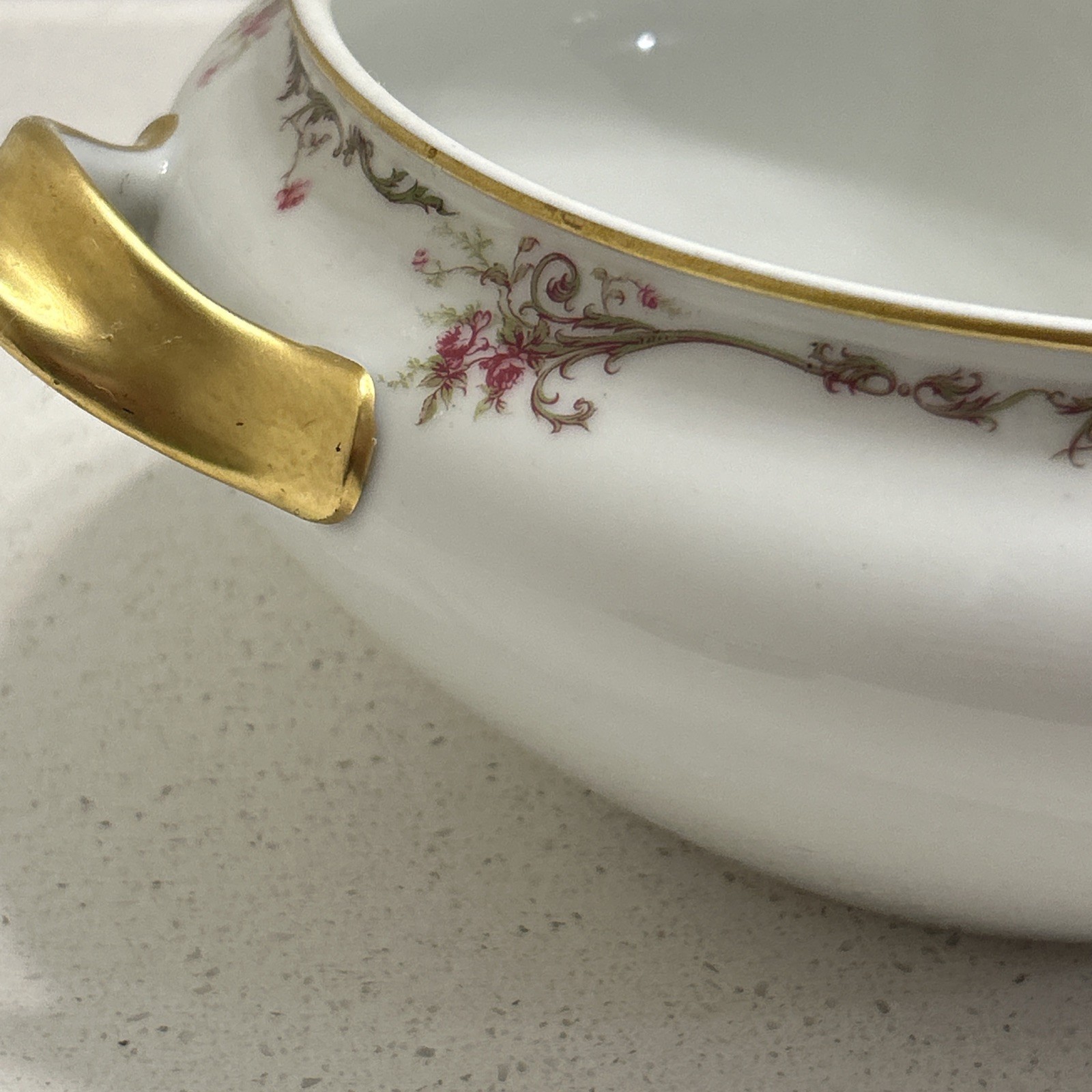 Haviland Limoges France Handled Casserole Dish Pink Rose Garland & Gold Trim