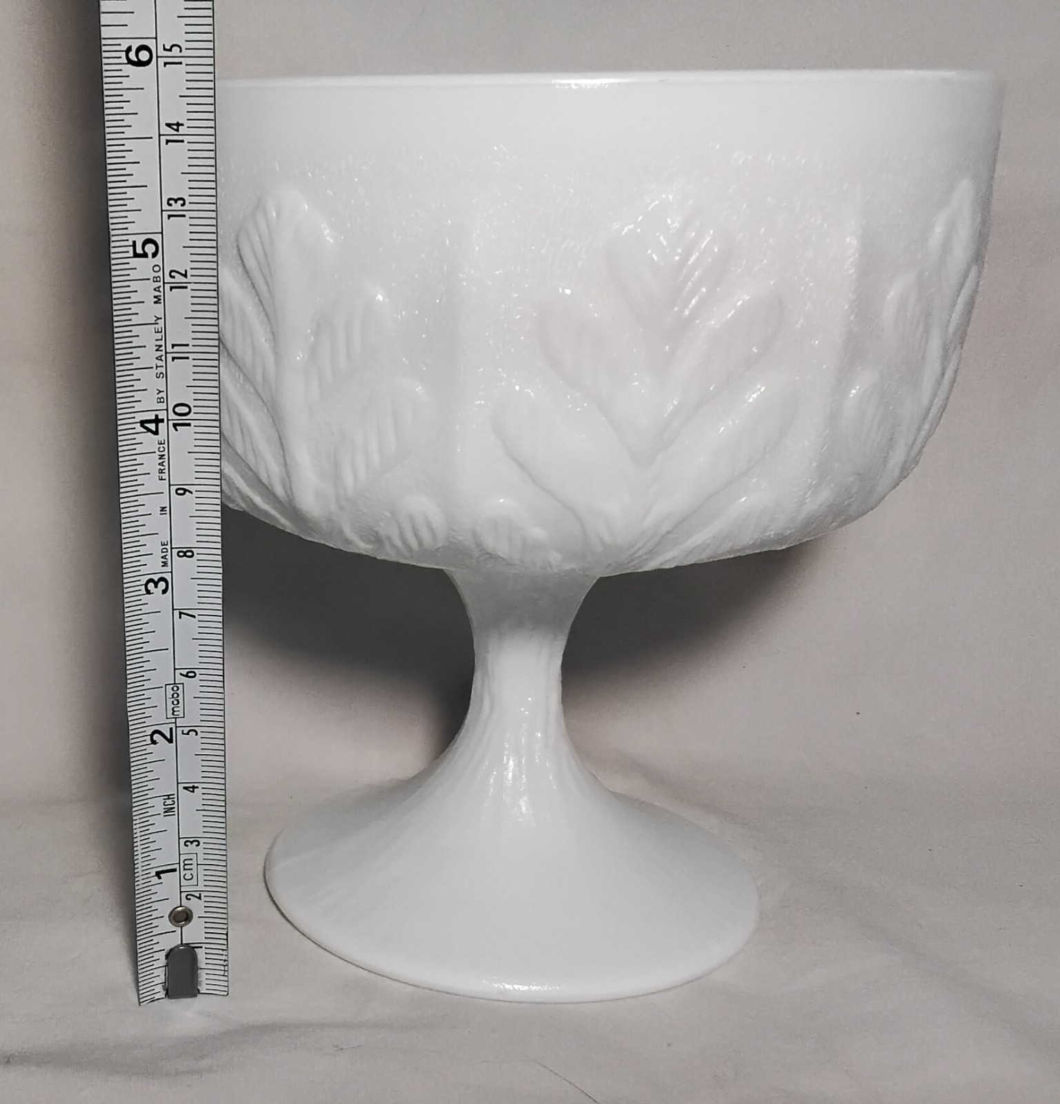 Vntg 1978 FTD Milk Glass Vase Dish Bowl Oak Leaf Pattern Compote Pedestal White