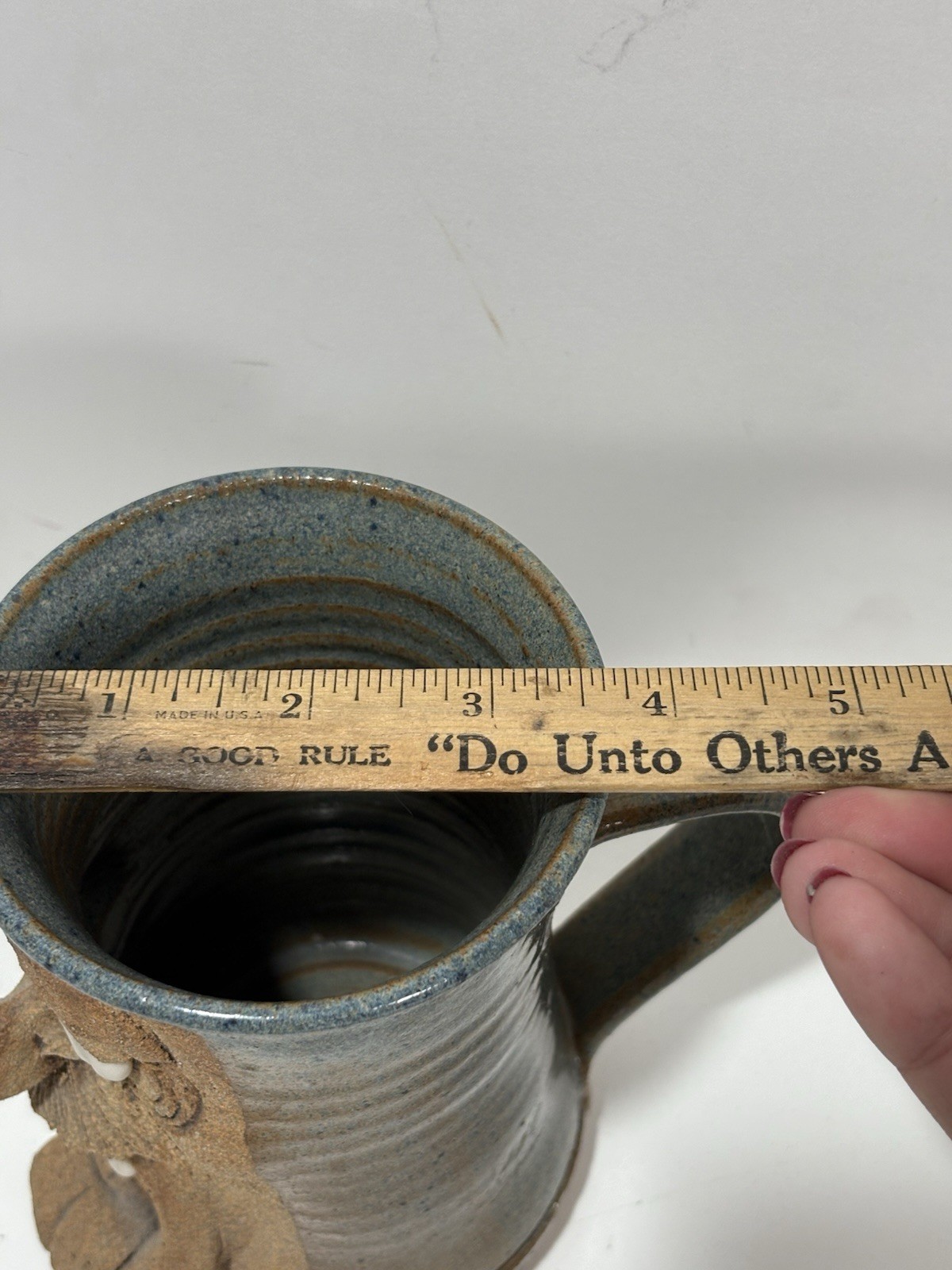 Pottery Funny Ugly Face Coffee Mug Artist Signed M. K. S 77 Folk Art Vtg