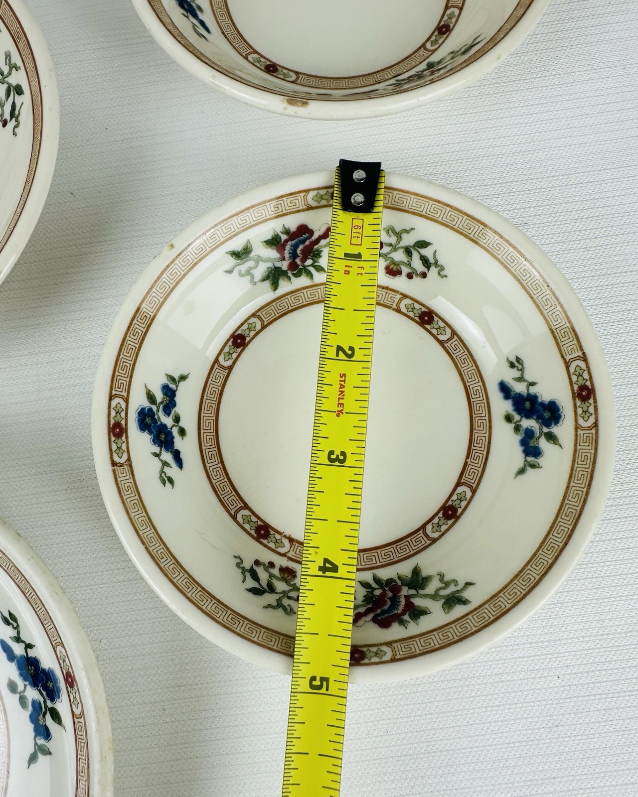 VTG Old Ivory Syracuse China 8pc Saucer Plates Berry Bowls Floral Greek Key Trim