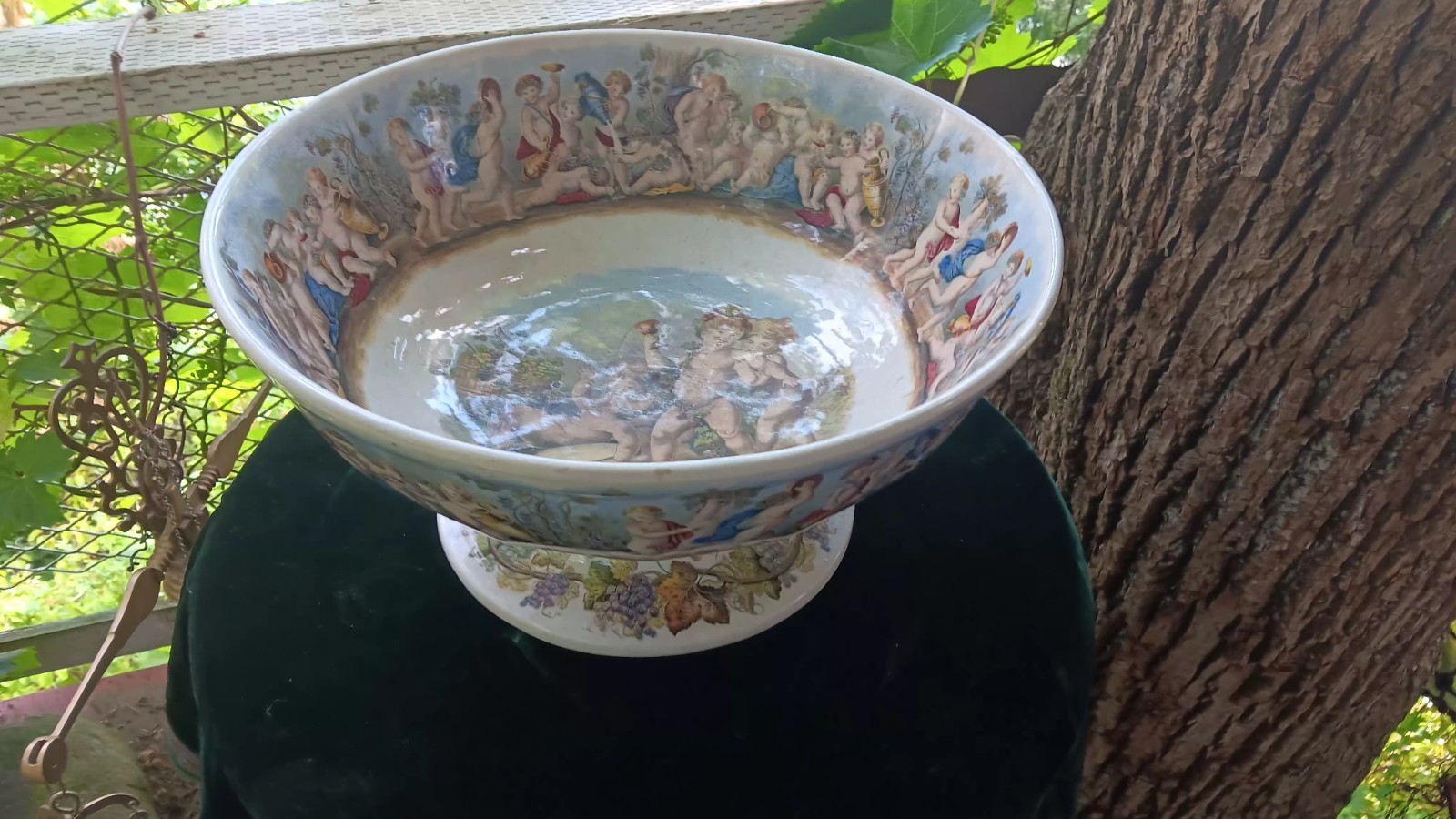 Huge Victorian Ironstone Punch Bowl Bachus Satyr Fawn And Puttis Neoclassical