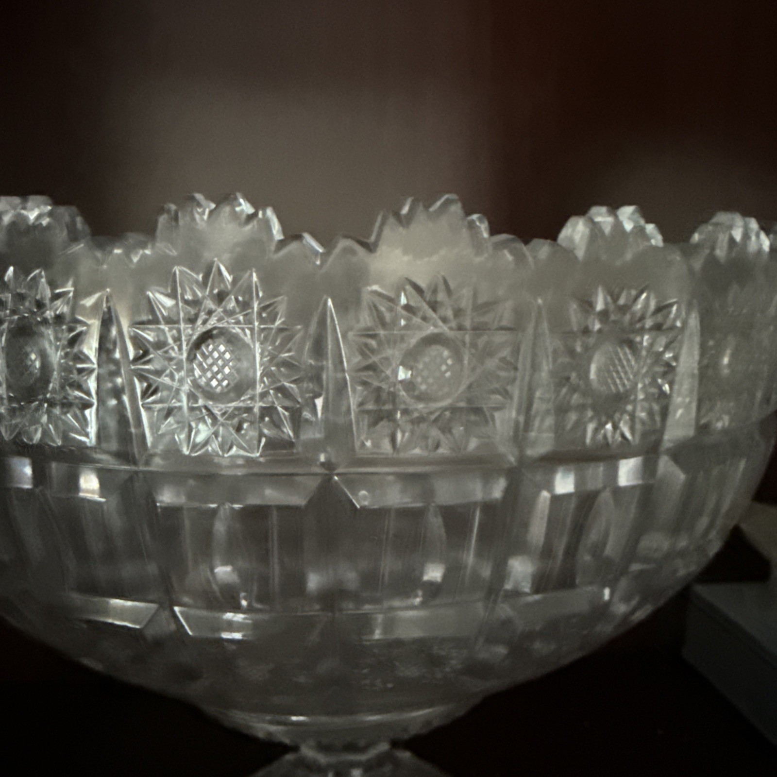 BOHEMIAN CZECH QUEEN LACE CRYSTAL XL 11″ PEDESTAL BOWL CENTERPIECE MINT
