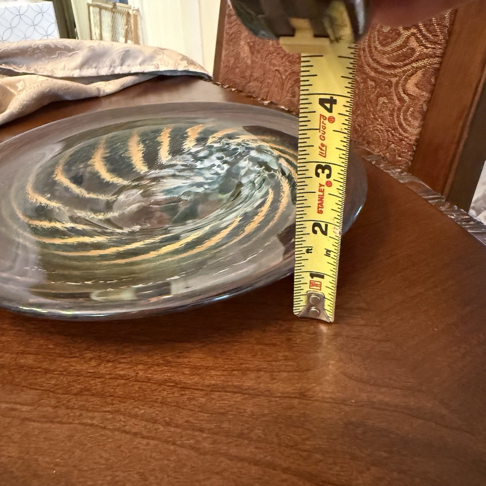 Contemporary Piece Of Art Glass Featuring A Swirling Design Brown, Blue & Yellow