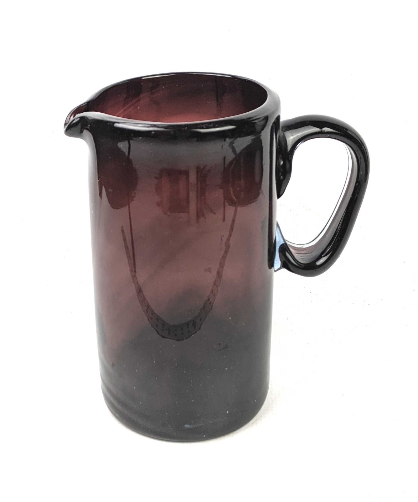 Vintage Hand Blown Amethyst Purple Glass Pitcher Pontil Base Applied Handle