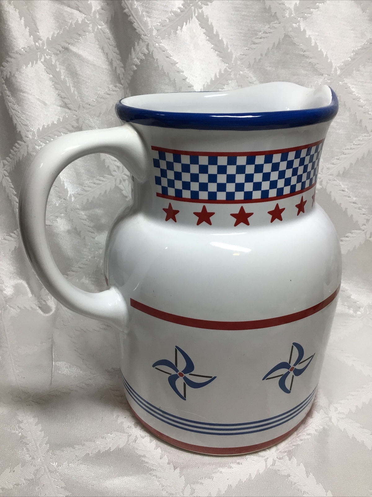 Princess House Exclusive 4th Of July Pitcher Country Fair Red White Blue 64oz