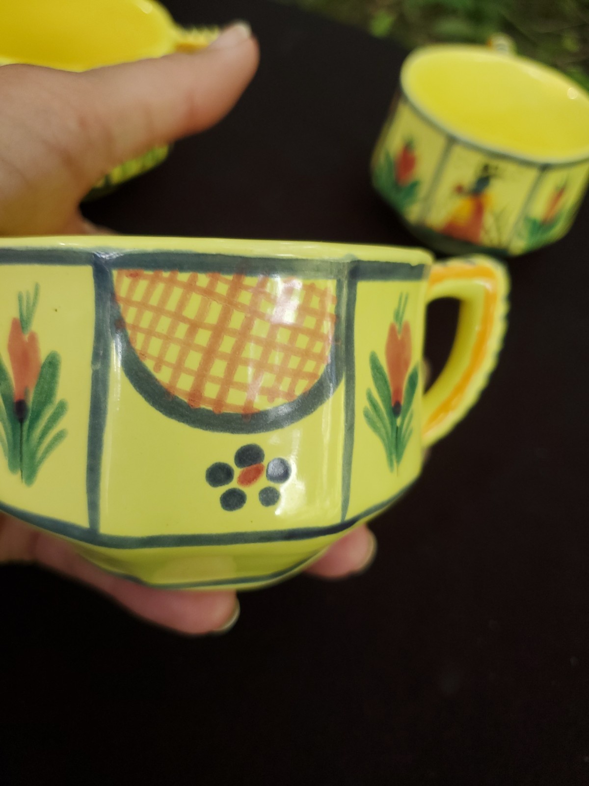 Vintage HB Quimper Soleil Yellow Cups Mugs- Set Of 4 France