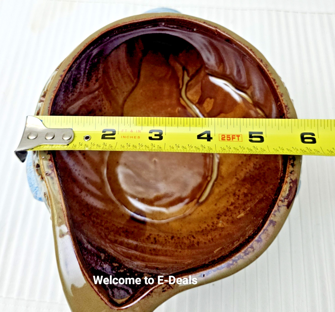 VINTAGE Blue Brown Glazed Ceramic Conch Shell Bowl