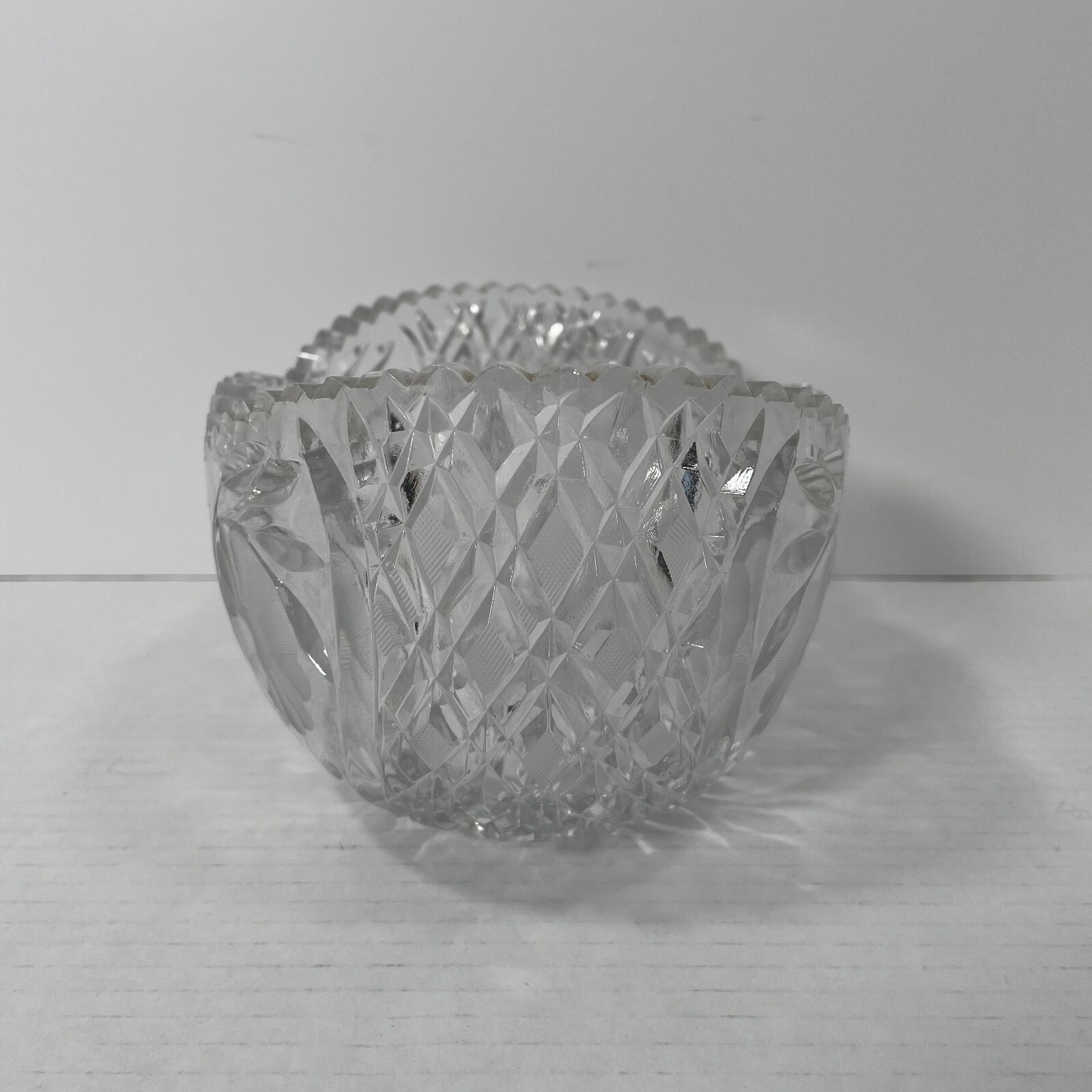 Brilliant Cut Glass Oval Bowl -Floral – 8 in. x 5.75 in. x 4.75 in. Sawtooth Rim