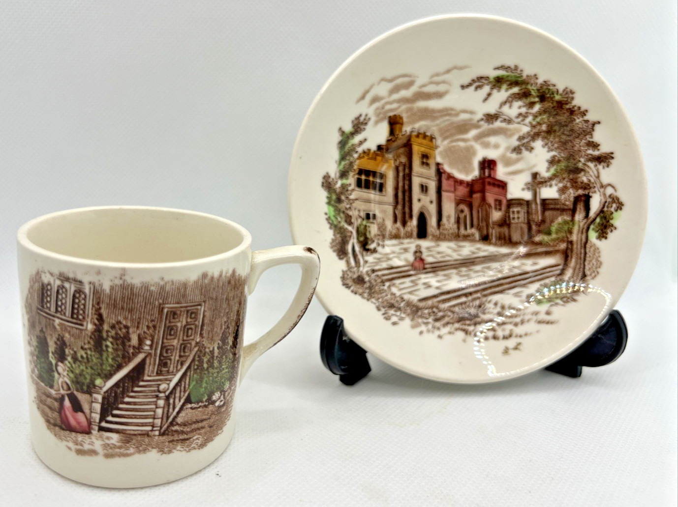 VTG Johnson Bros Windsor Castle Haddon Hall Cup & Saucer Demitasse Transferware