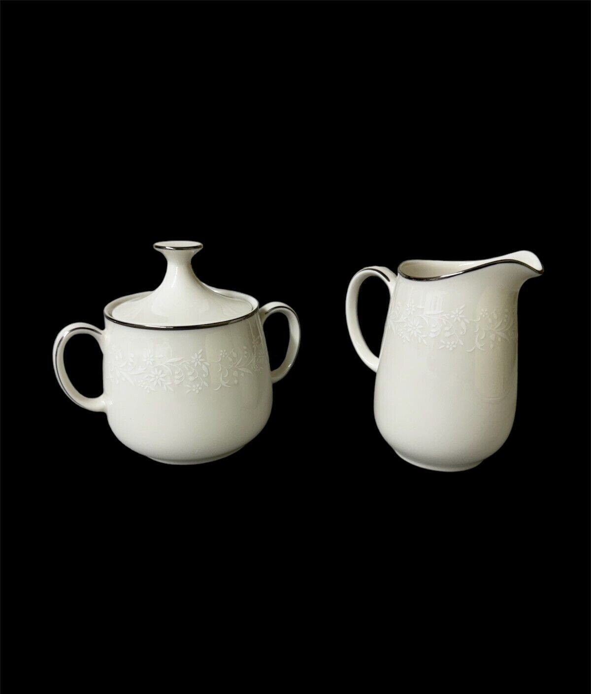 Noritake Ivory China 7541 Lorelei Cream & Sugar Bowl with Lid, Excellent Cond.