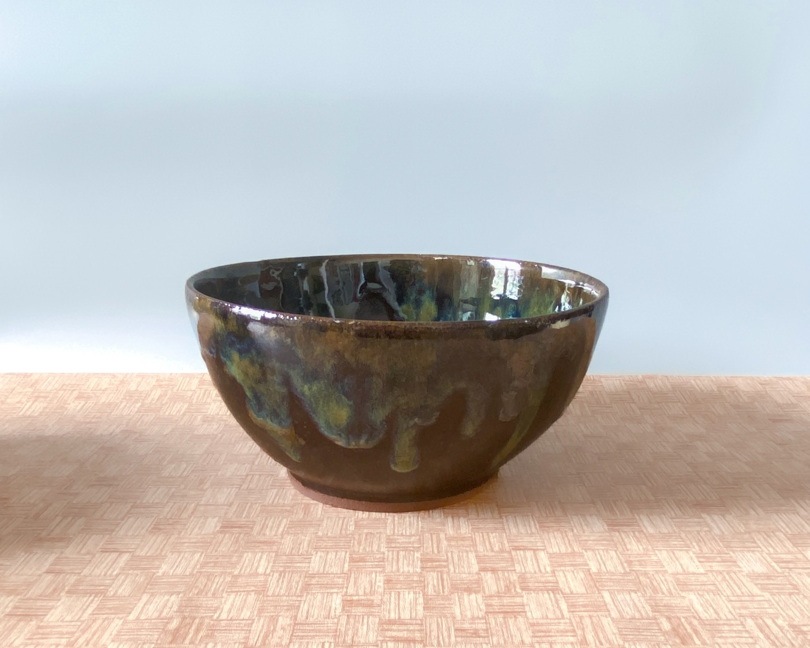 Wheel Thrown Cereal/Ramen/ Soup Bowl. Brown Green Hand-Made Pottery Bowl.