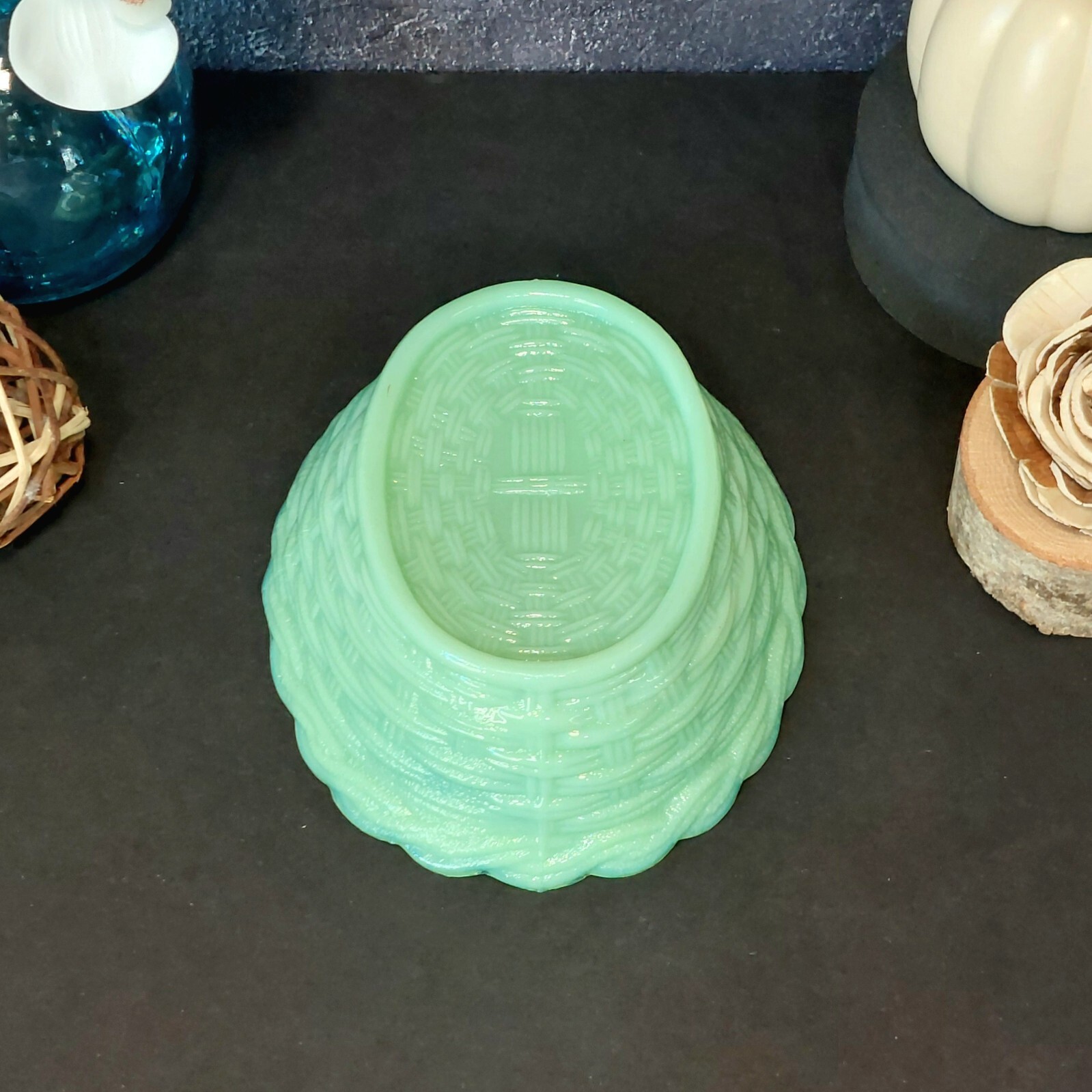 Hen on Nest Chicken Candy Dish, Green Jadeite Glass Depression Style, VTG Style