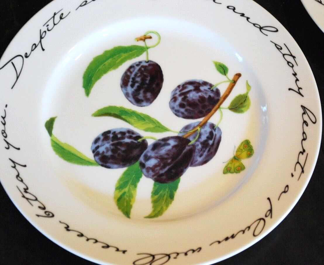 Vintage Set 4 ORCHARD SUITE Williams Sonoma Dessert Plates FRUIT/POETRY 7 7/8″
