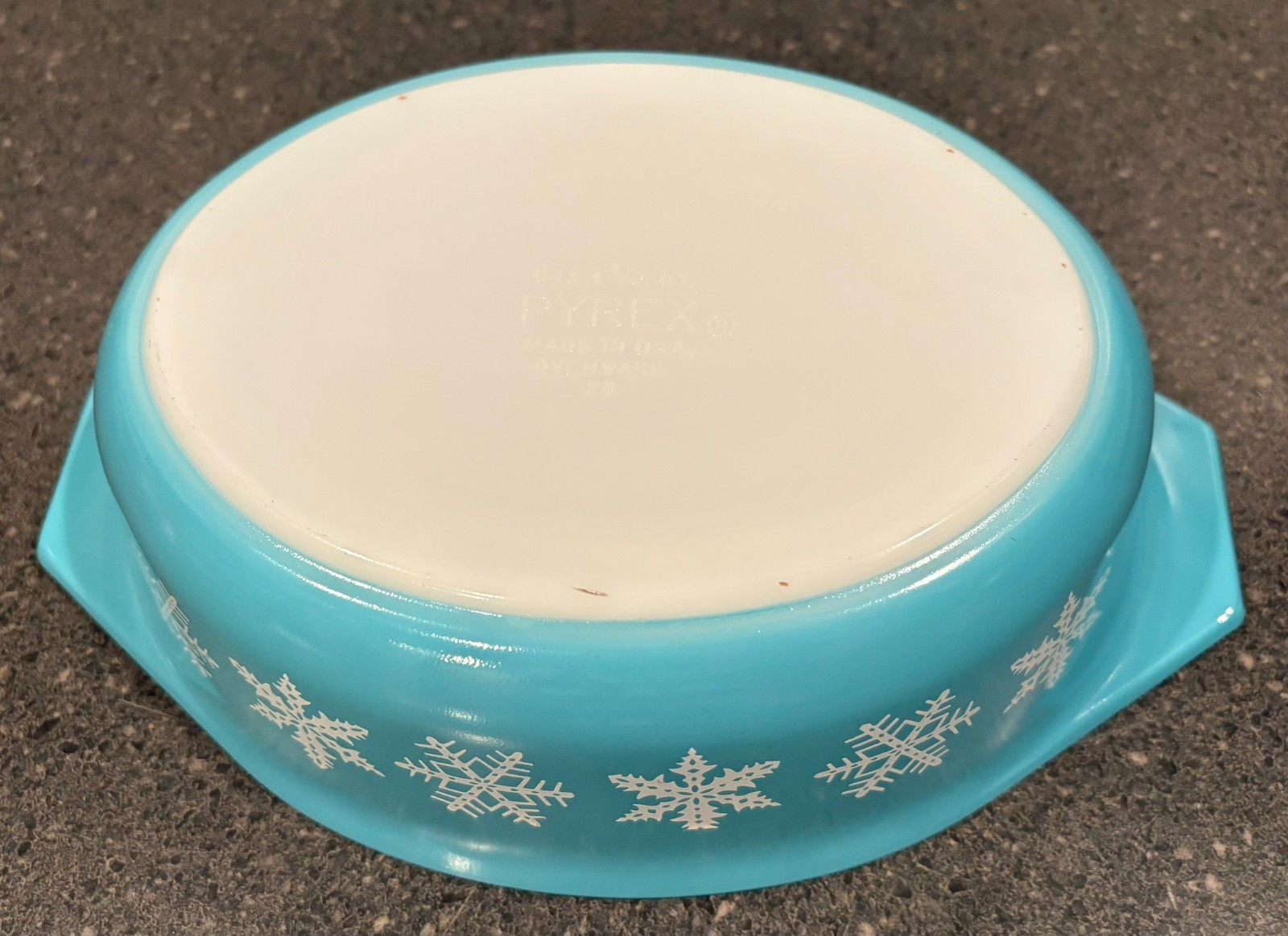 Pyrex 043 Turquoise Snowflake Oval Casserole Dish with Lid 1 1/2 qt vintage EUC