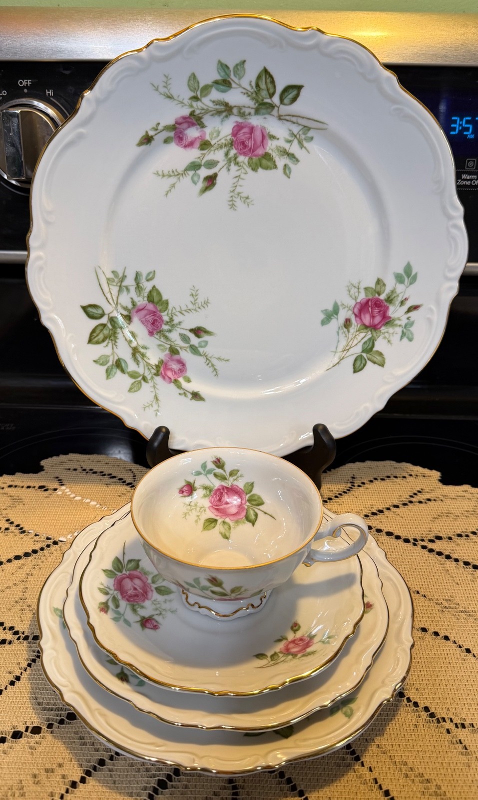 Mitterteich Germany Old Dresden Rose 5 pc Place Setting Vintage