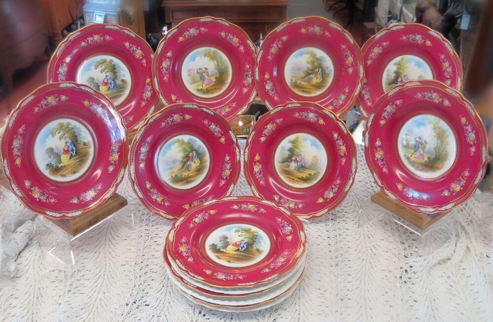 12 Copeland Spode Courting Couples HandPainted Plates Davis ex antique condition