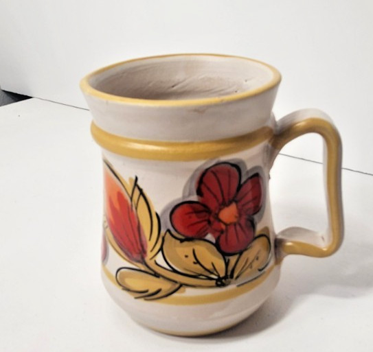 HOLT HOWARD 1970’S HANDPAINTED DAISY FLORAL MCM MUG/CUP RED YELLOW ORANGE ITALY