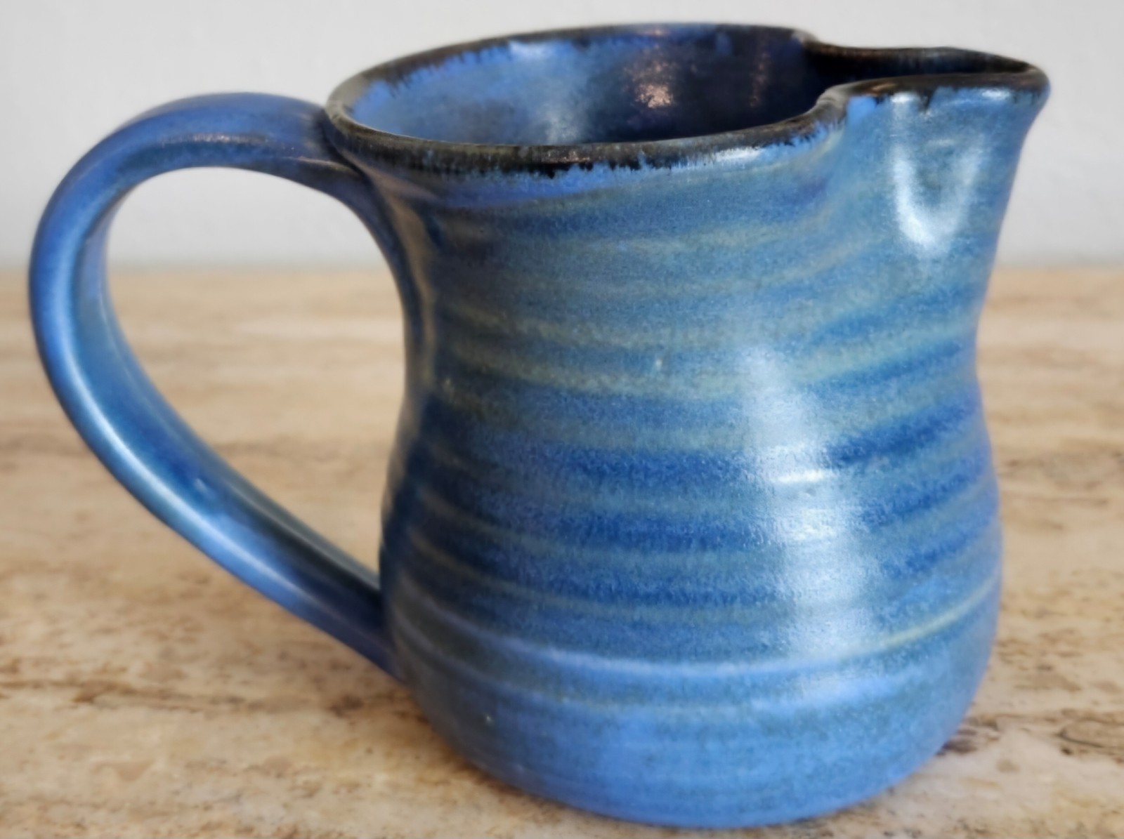Signed Artisan Made Pottery Stoneware Small Pitcher/Creamer Blue Glaze Handmade