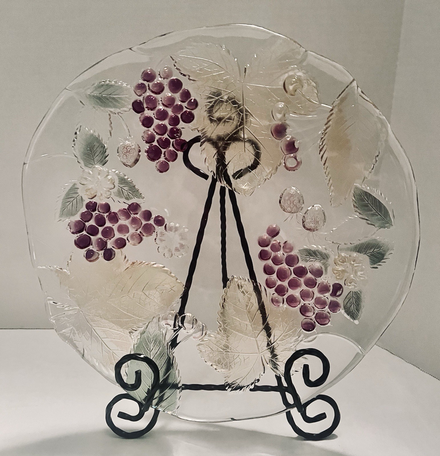 Vintage Mikasa Fruit Motif Chablis Embossed 12.5″ Round Glass Serving Platter