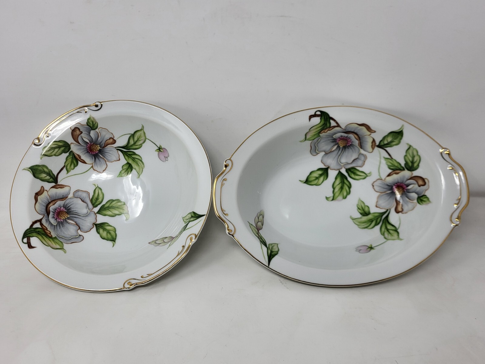 Lot of Two Roselyn Dogwood Vegetable Serving Bowls-One 9″ Round, One 11.25″ Oval