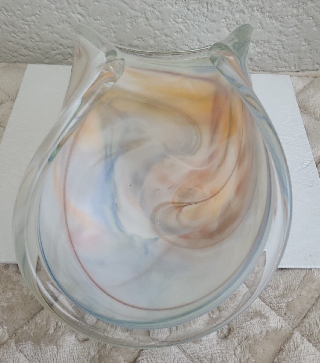 MURANO FILIGREE BOWL WITH FOLDED EDGES LARGE 10: LONG MULTI Color SWIRL