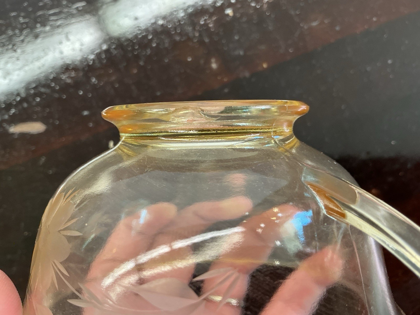 Etched Yellow Depresssion Glass Set Of 5 Cups And 7 Saucers