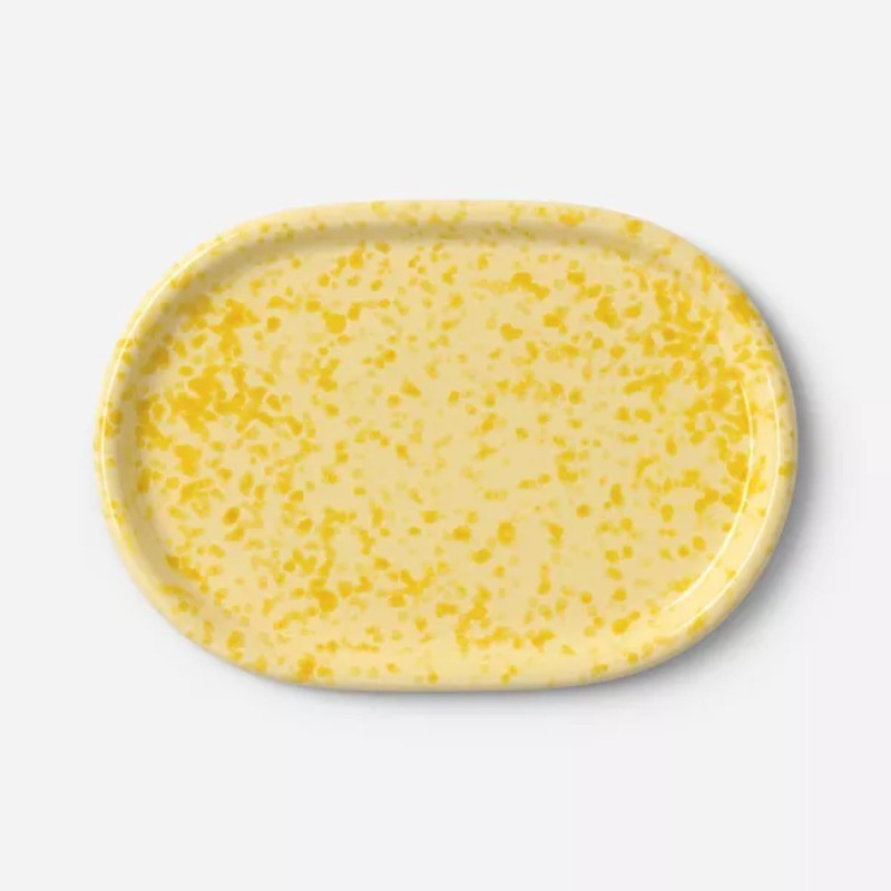 11″ Round Rim Serving Platter Yellow Splatter