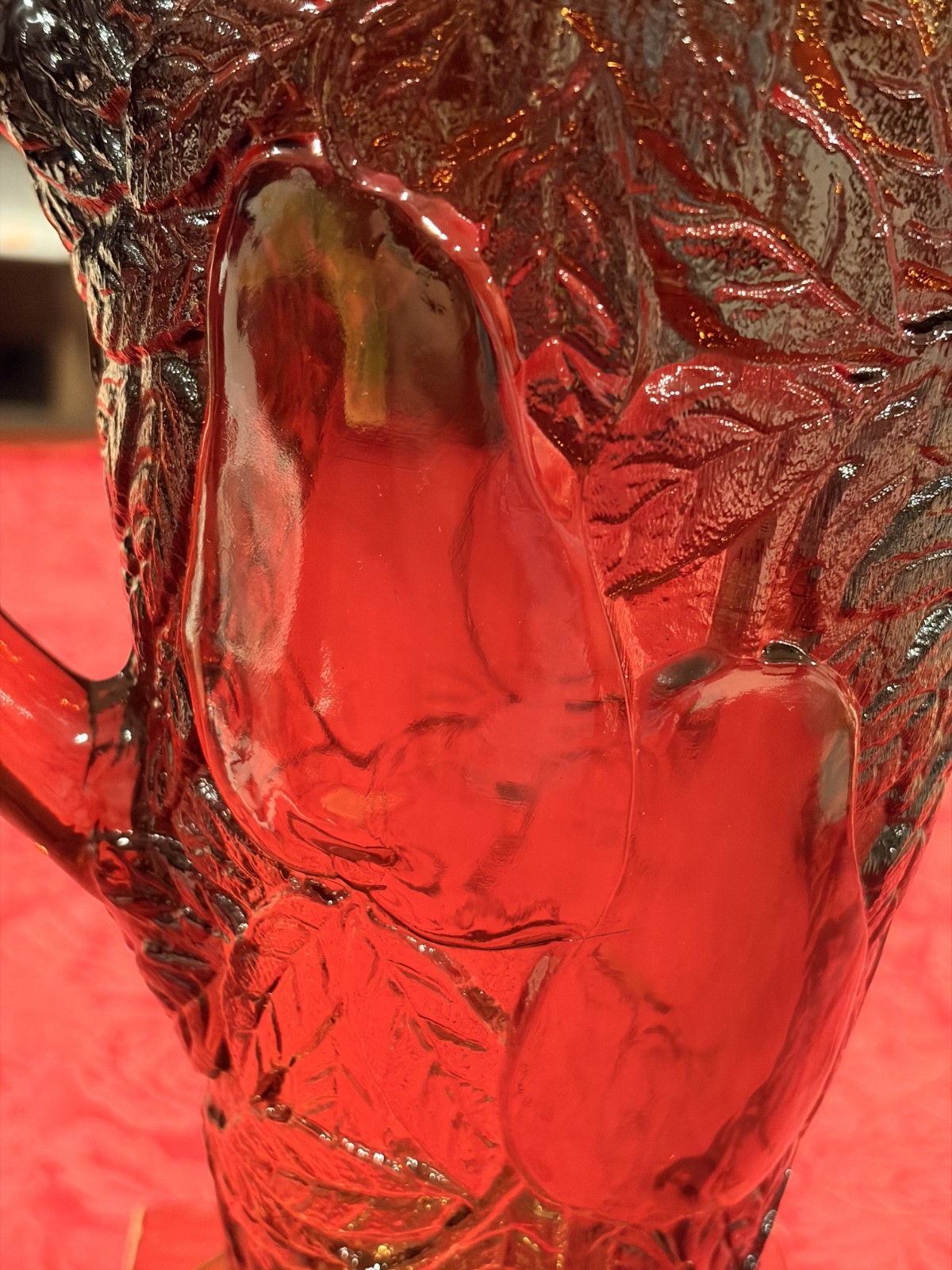 Vtg Tiara Indiana Glass Sweet Pear Burnt Honey Ambrina Pitcher & Glass 5 pc Glow