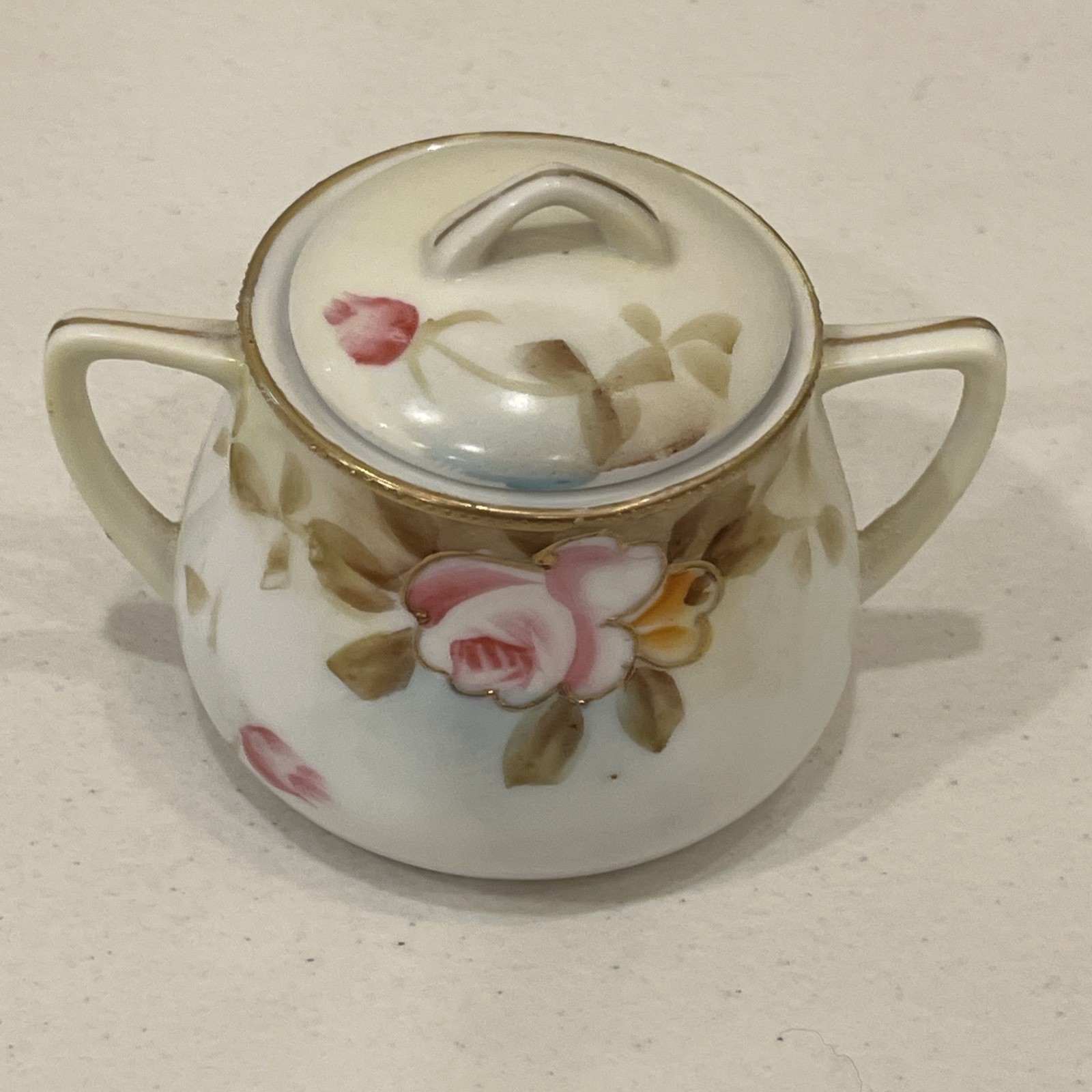 2 Piece Vintage Nippon Hand Painted Floral Creamer Pitcher And Sugar With Lid